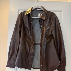 Avec Les Filles Dark Brown Leather Jacket with Buttons